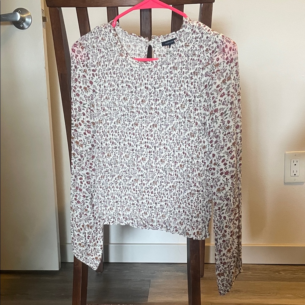American Eagle Outfitters White and Red Floral Blouse